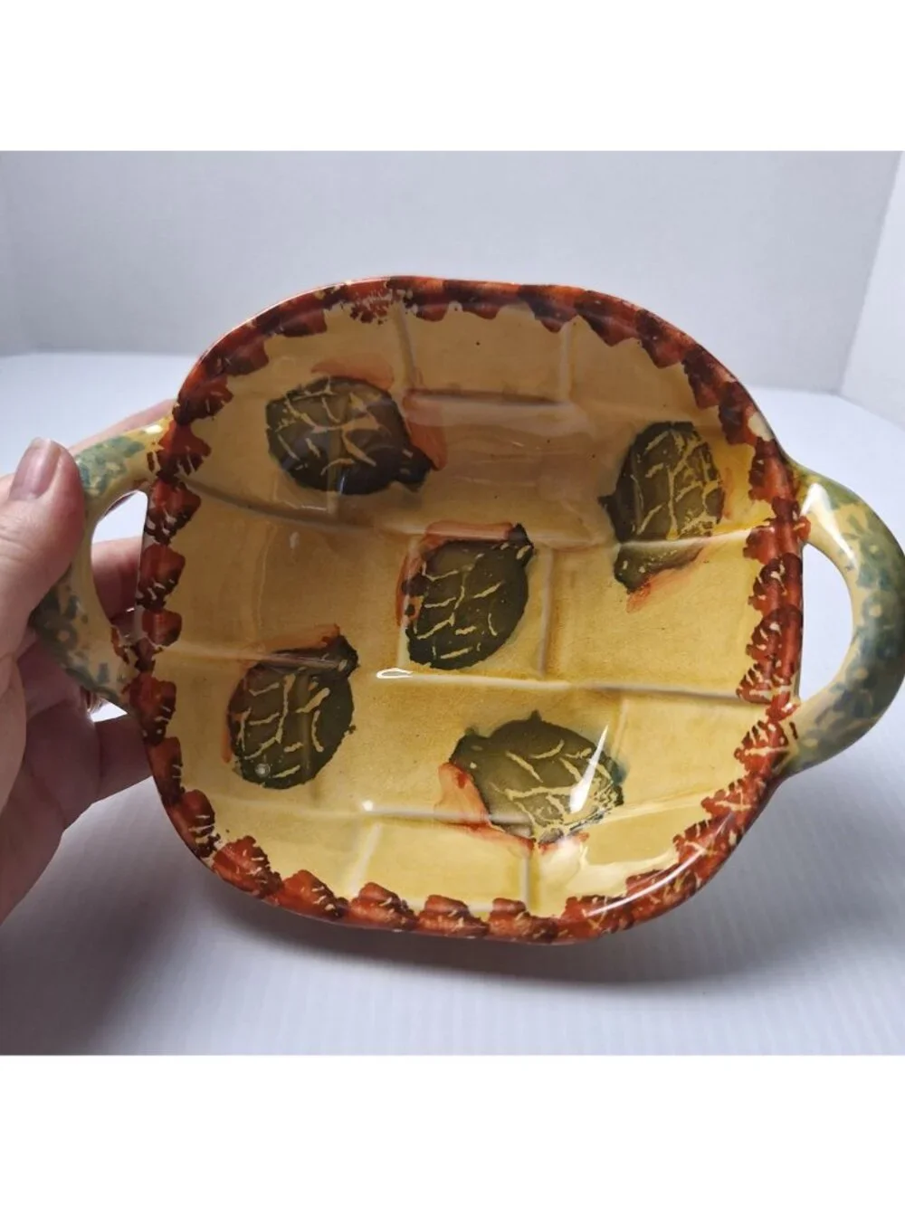 ITALIAN POTTERY CERAMIC SERVING DISH BASKET WITH 2 HANDLES SQUARE SHAPE **READ